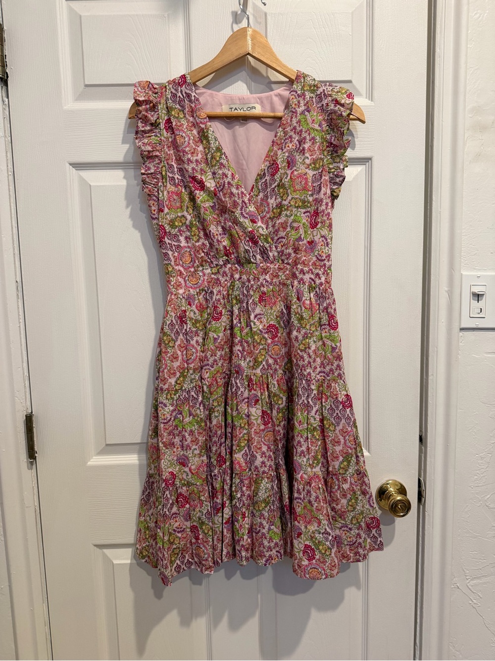 Taylor Pink Floral Ruffle Sleeve Dress